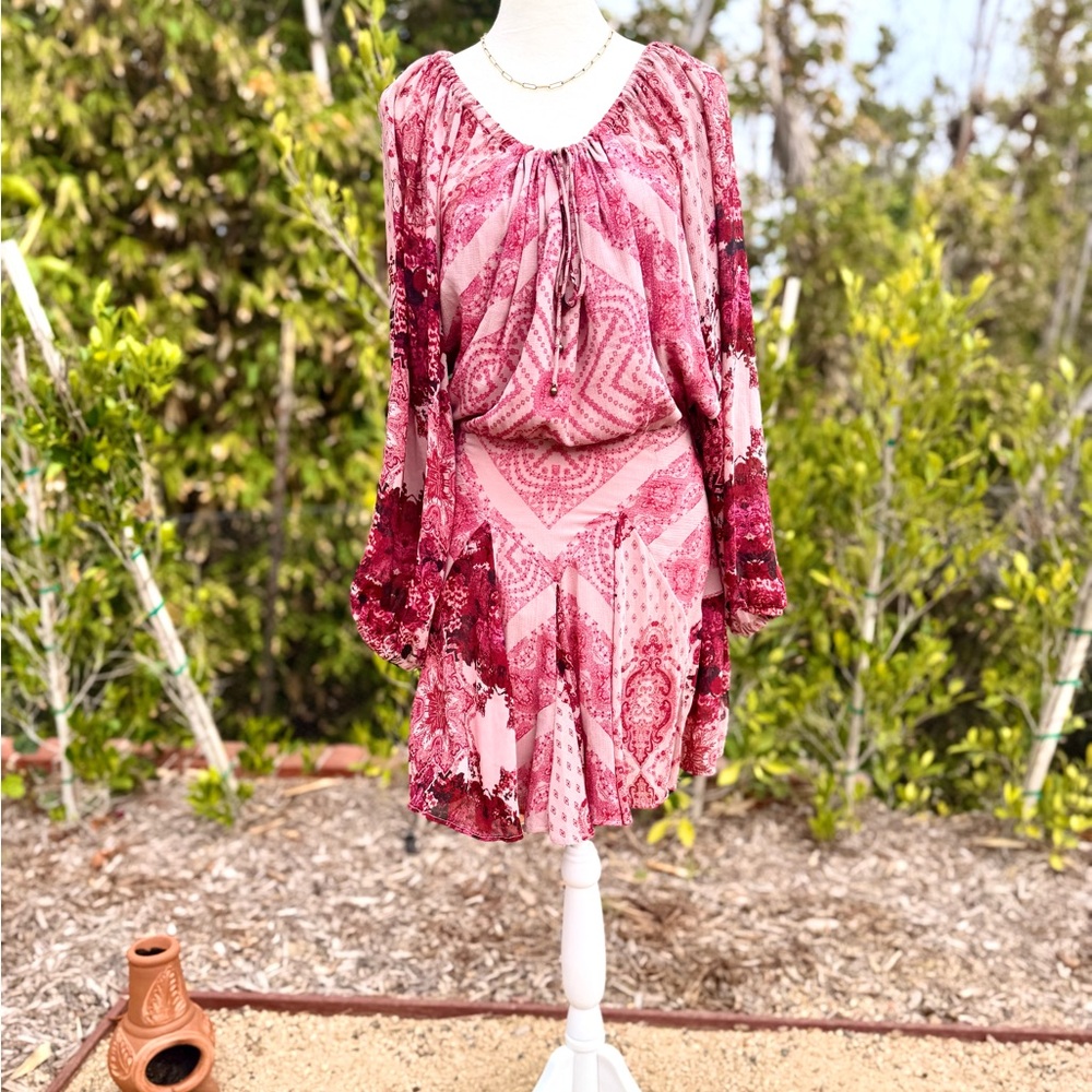 Free People Pink Patterned Mini Dress